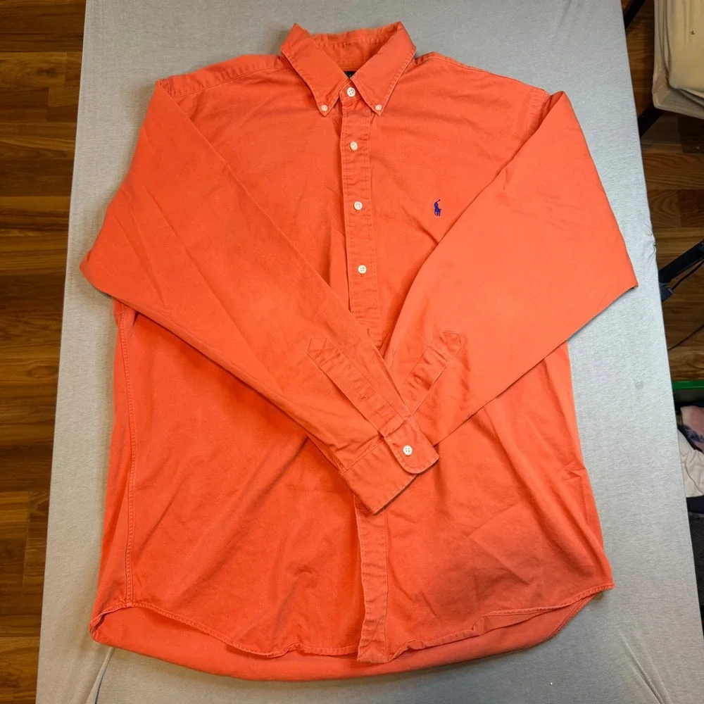 Polo Ralph Lauren Blake Shirt Mens Lg Orange Cotton Twill Button Down Long Slv